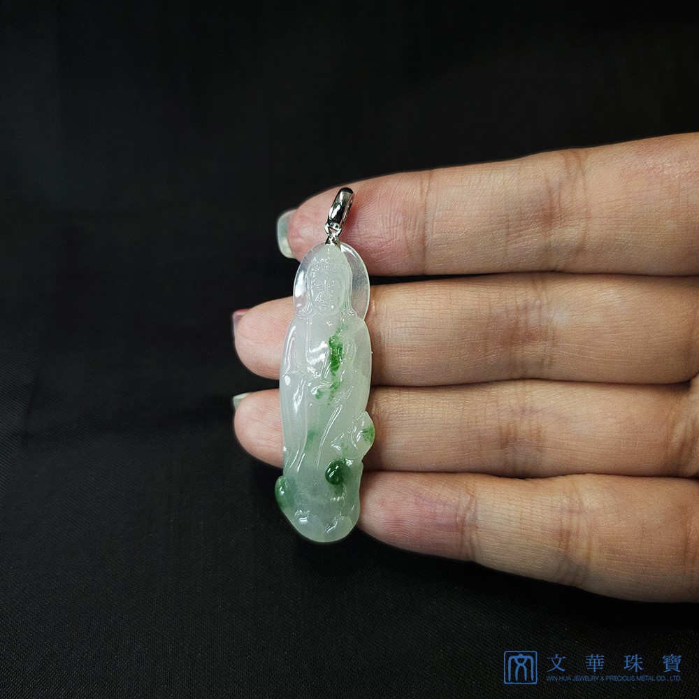 冰種飄綠觀音玉墜