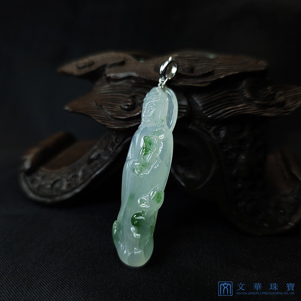 冰種飄綠觀音玉墜