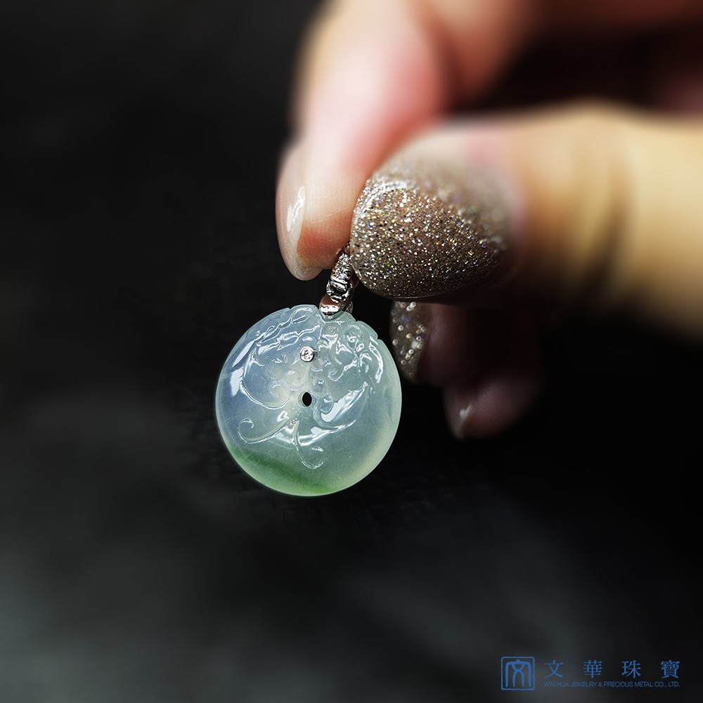 冰玻綠絲平安龍扣玉墜