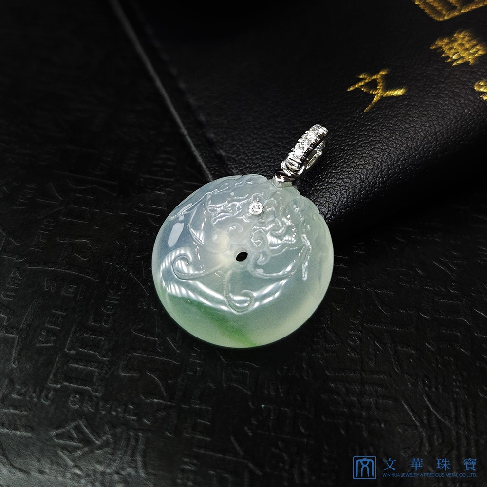 冰玻綠絲平安龍扣玉墜