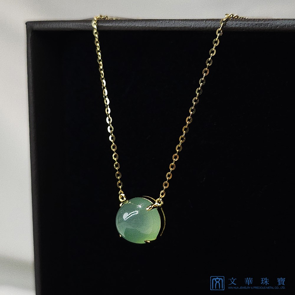 高冰秋香綠蛋面黃K項鍊 18K金項鍊(已售出)