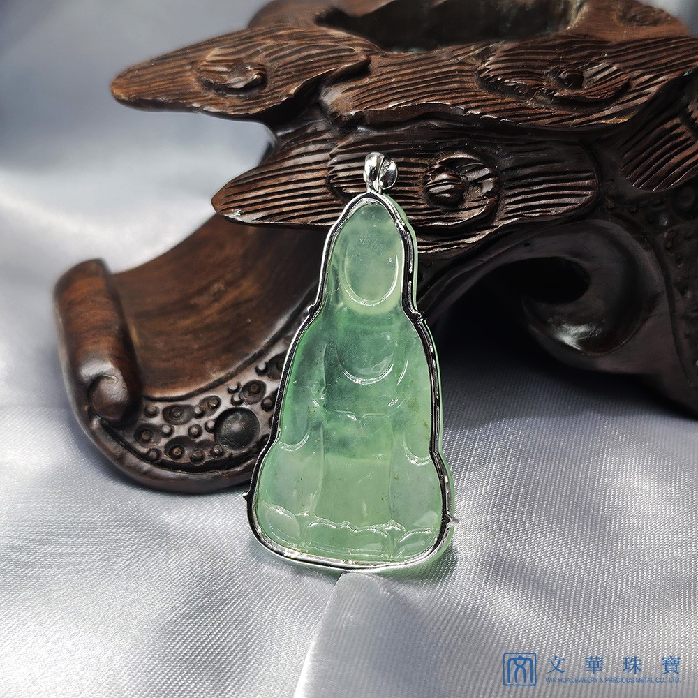 玻璃種蘋果綠觀音玉墜 附中國寶石鑑定證書