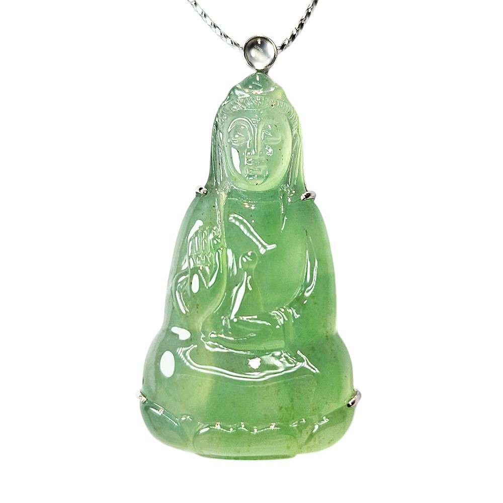 玻璃種蘋果綠觀音玉墜 附中國寶石鑑定證書