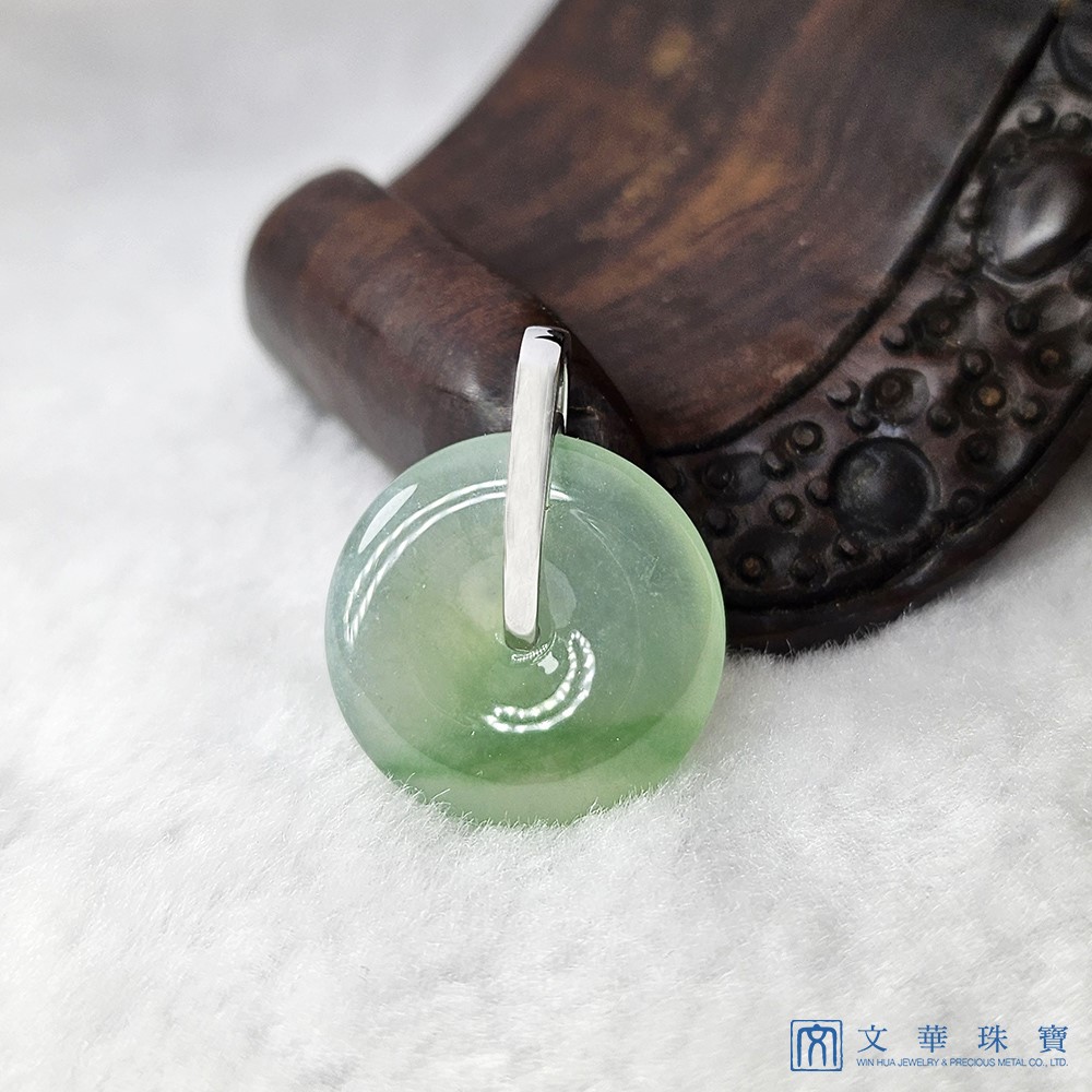 翡翠玻璃種飄綠平安扣玉墜 附中國寶石證書