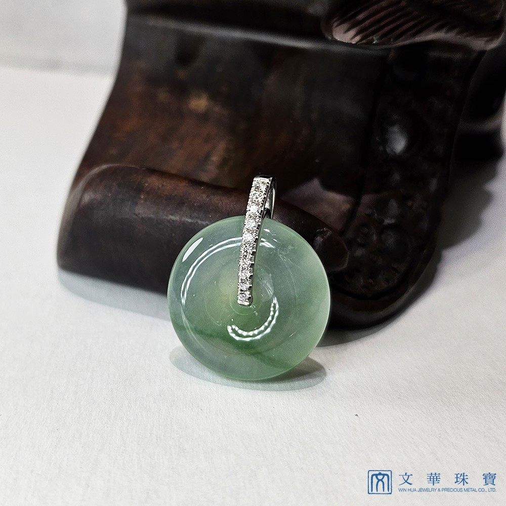 翡翠玻璃種飄綠平安扣玉墜 附中國寶石證書