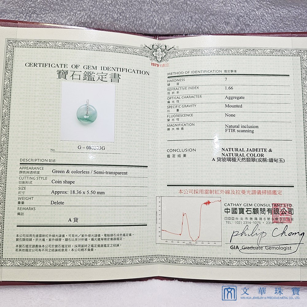 翡翠玻璃種飄綠平安扣玉墜 附中國寶石證書