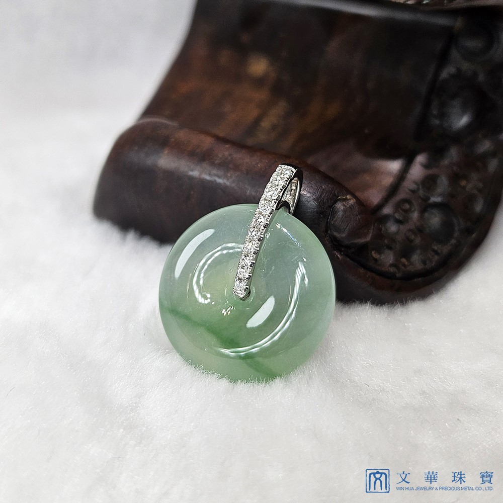 翡翠玻璃種飄綠平安扣玉墜 附中國寶石證書