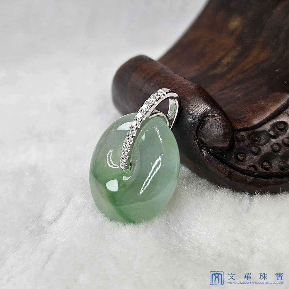 翡翠玻璃種飄綠平安扣玉墜 附中國寶石證書