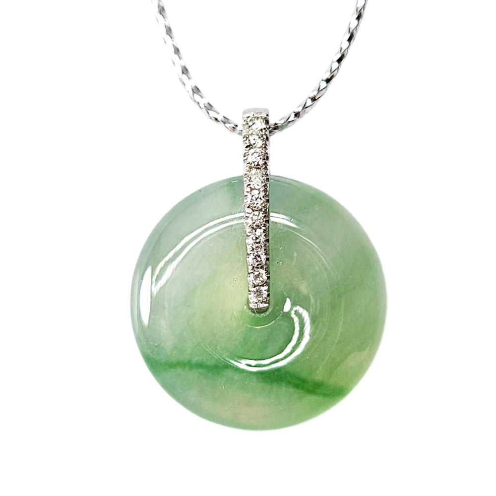 翡翠玻璃種飄綠平安扣玉墜 附中國寶石證書