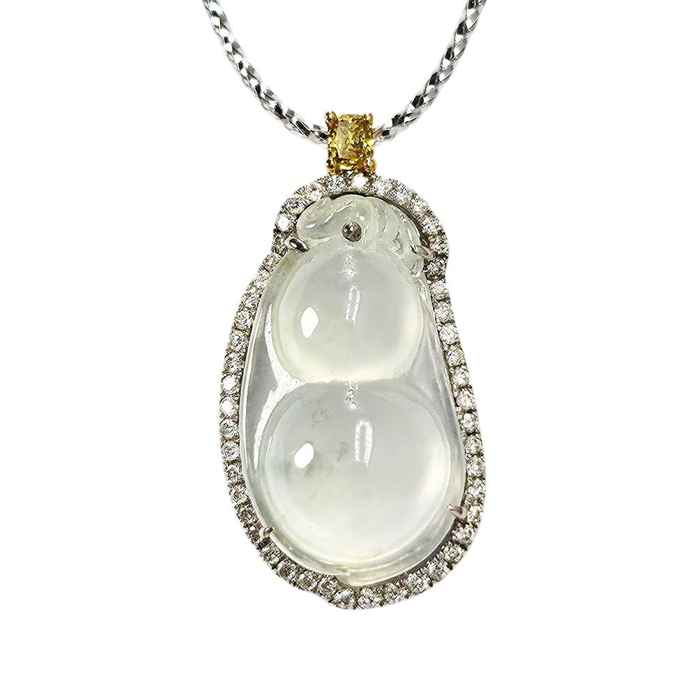 翡翠玻璃種豆莢鑽墜 附中國寶石證書