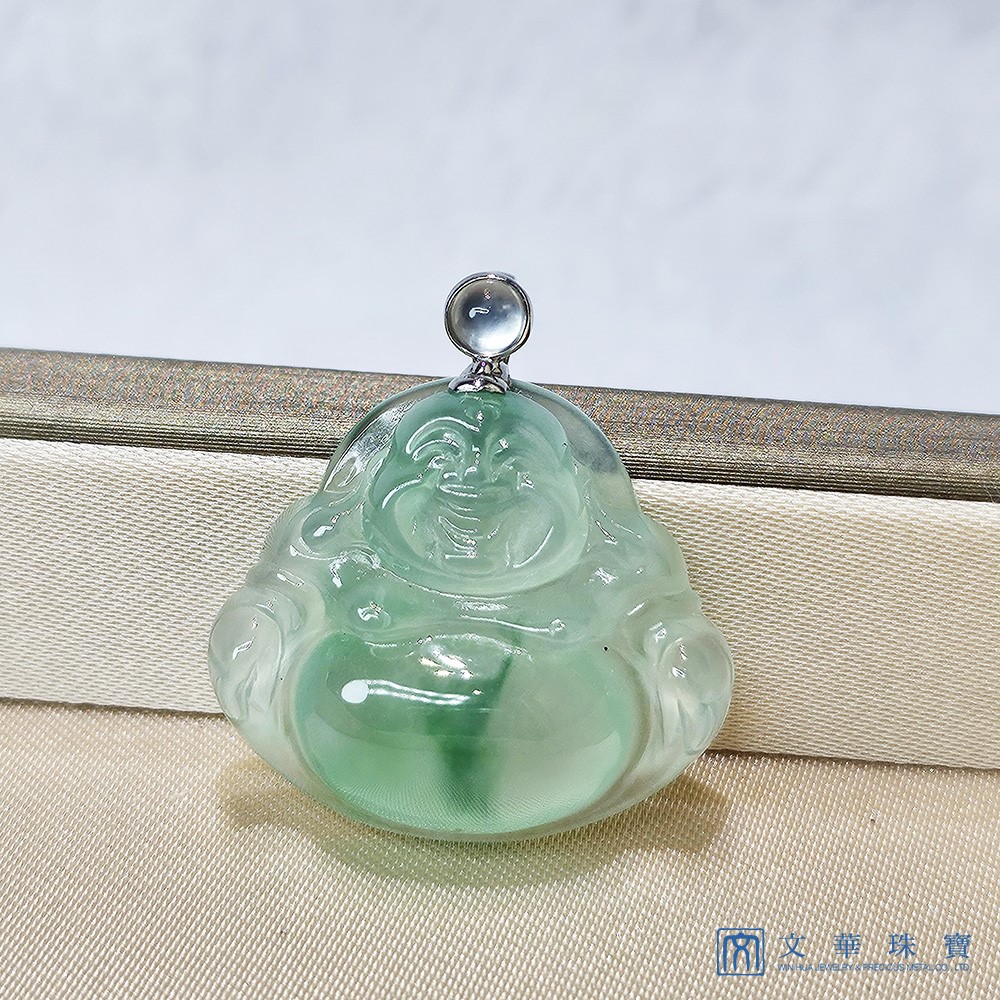玻璃種飄綠彌勒佛玉墜 (已售出)