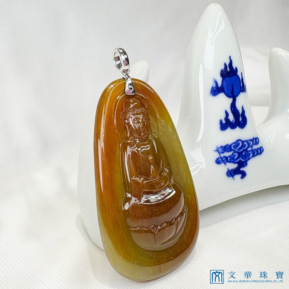 翡翠冰種蜜糖黃黃翡觀音玉牌