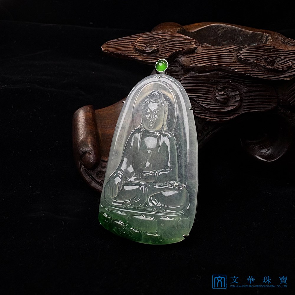 翡翠玻璃種觀音玉牌 附中國寶石證書