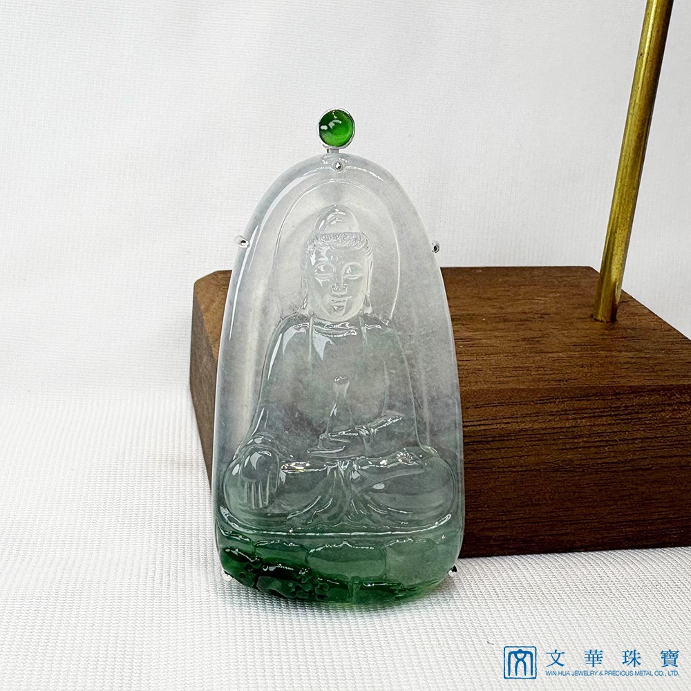 翡翠玻璃種觀音玉牌 附中國寶石證書