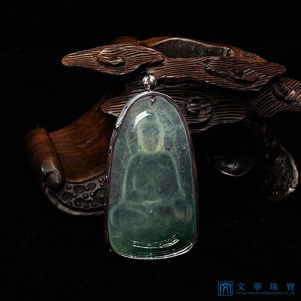 翡翠玻璃種觀音玉牌 附中國寶石證書
