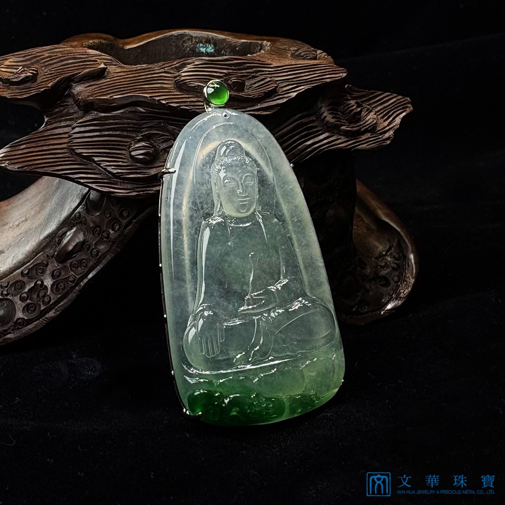 翡翠玻璃種觀音玉牌 附中國寶石證書