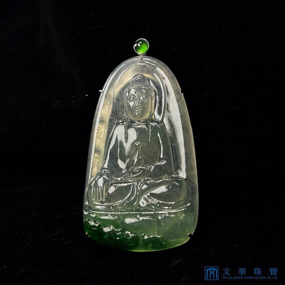 翡翠玻璃種觀音玉牌 附中國寶石證書