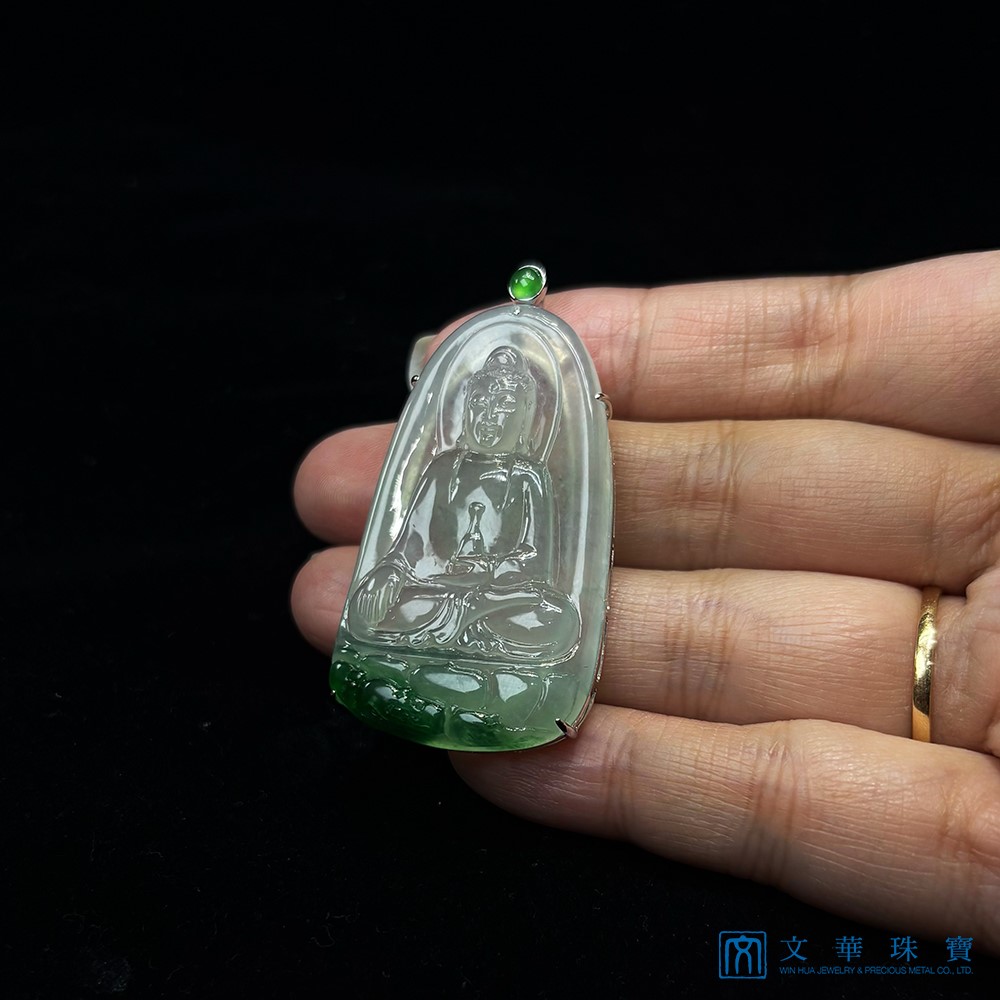 翡翠玻璃種觀音玉牌 附中國寶石證書