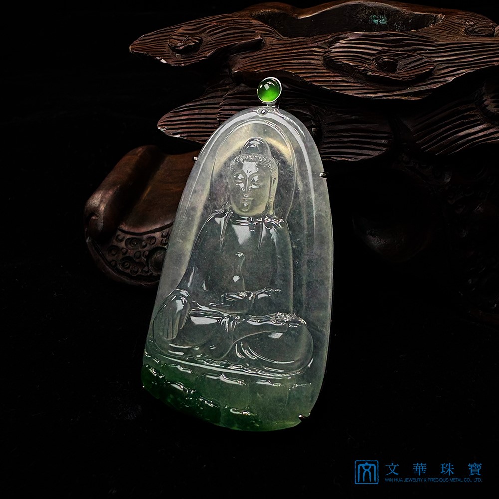 翡翠玻璃種觀音玉牌 附中國寶石證書