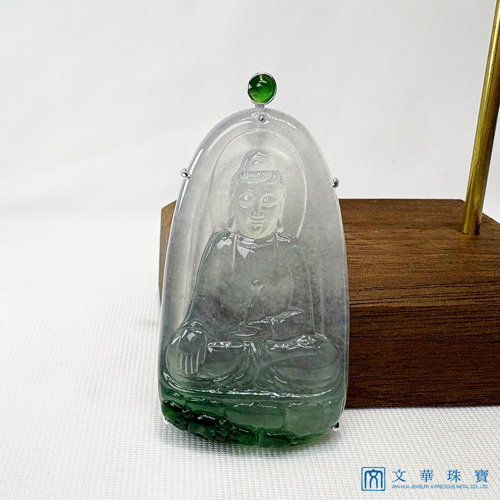 翡翠玻璃種觀音玉牌 附中國寶石證書