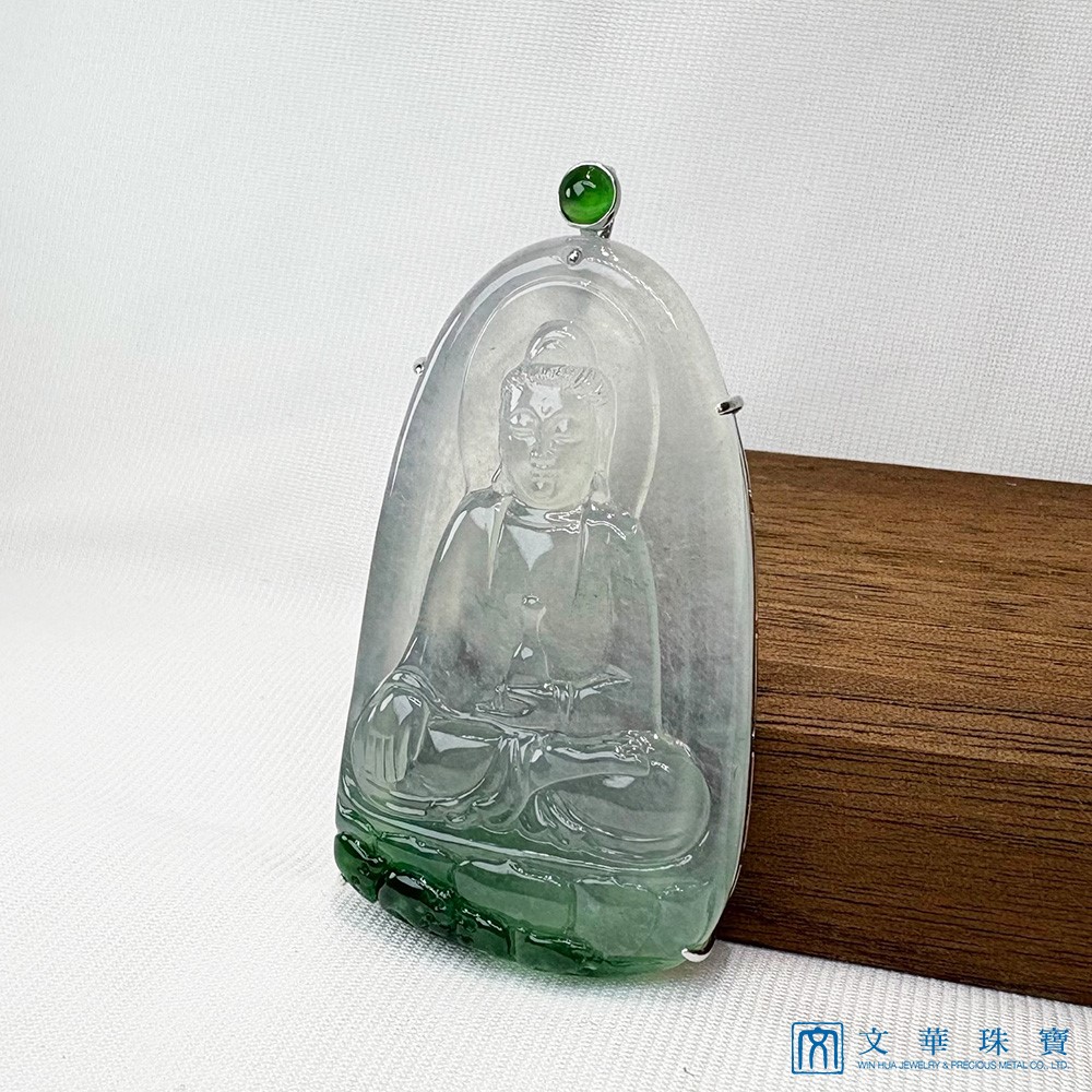 翡翠玻璃種觀音玉牌 附中國寶石證書