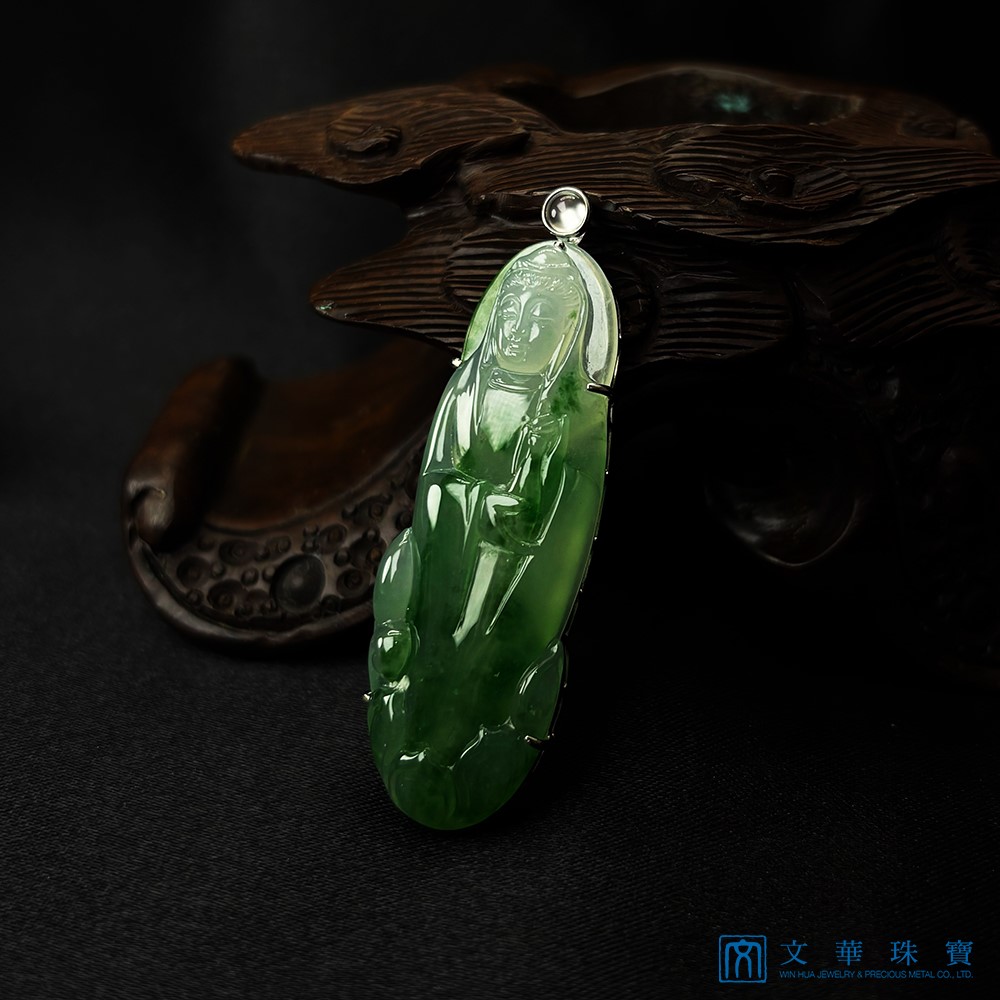 玻璃種飄綠花立姿觀音 附中國寶石證書