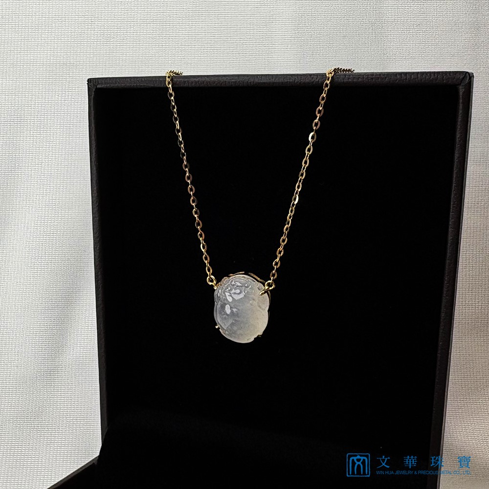 翡翠白月光冰蟾黃K項鍊 18K金