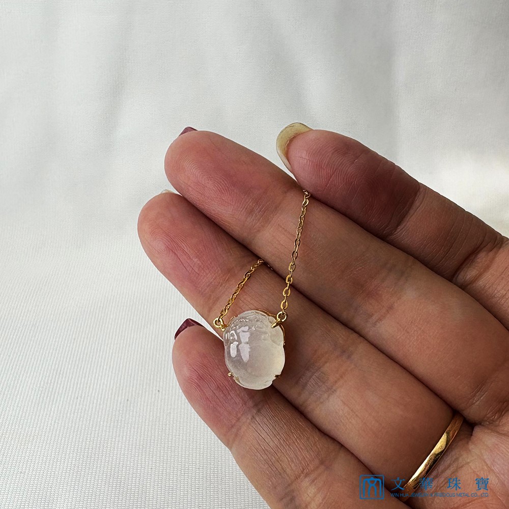  翡翠白月光冰蟾黃K項鍊 18K金