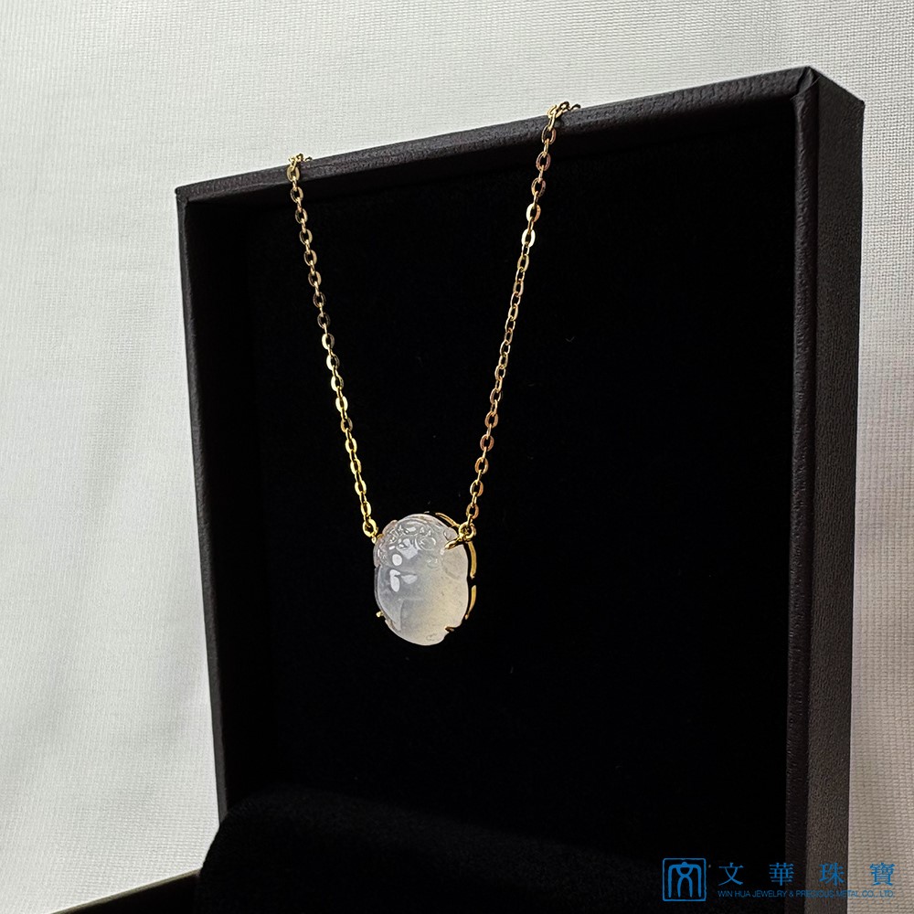  翡翠白月光冰蟾黃K項鍊 18K金