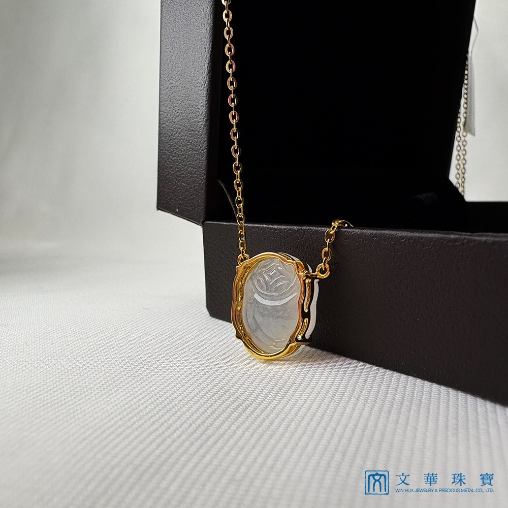  翡翠白月光冰蟾黃K項鍊 18K金