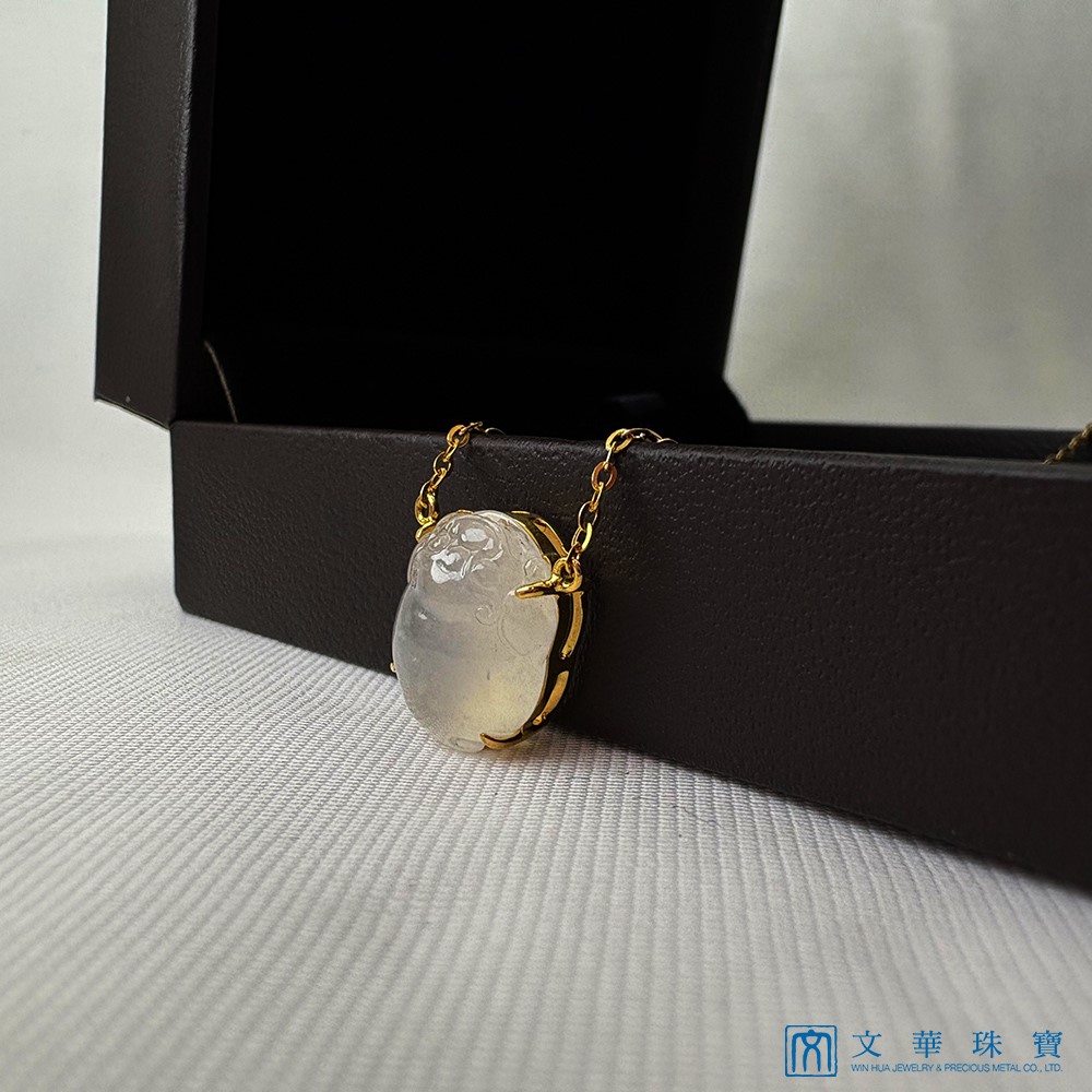  翡翠白月光冰蟾黃K項鍊 18K金