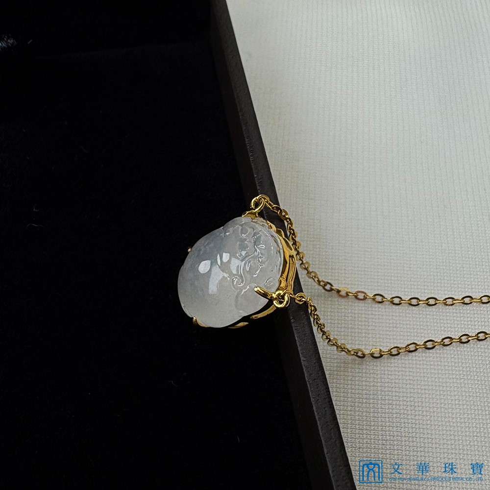  翡翠白月光冰蟾黃K項鍊 18K金