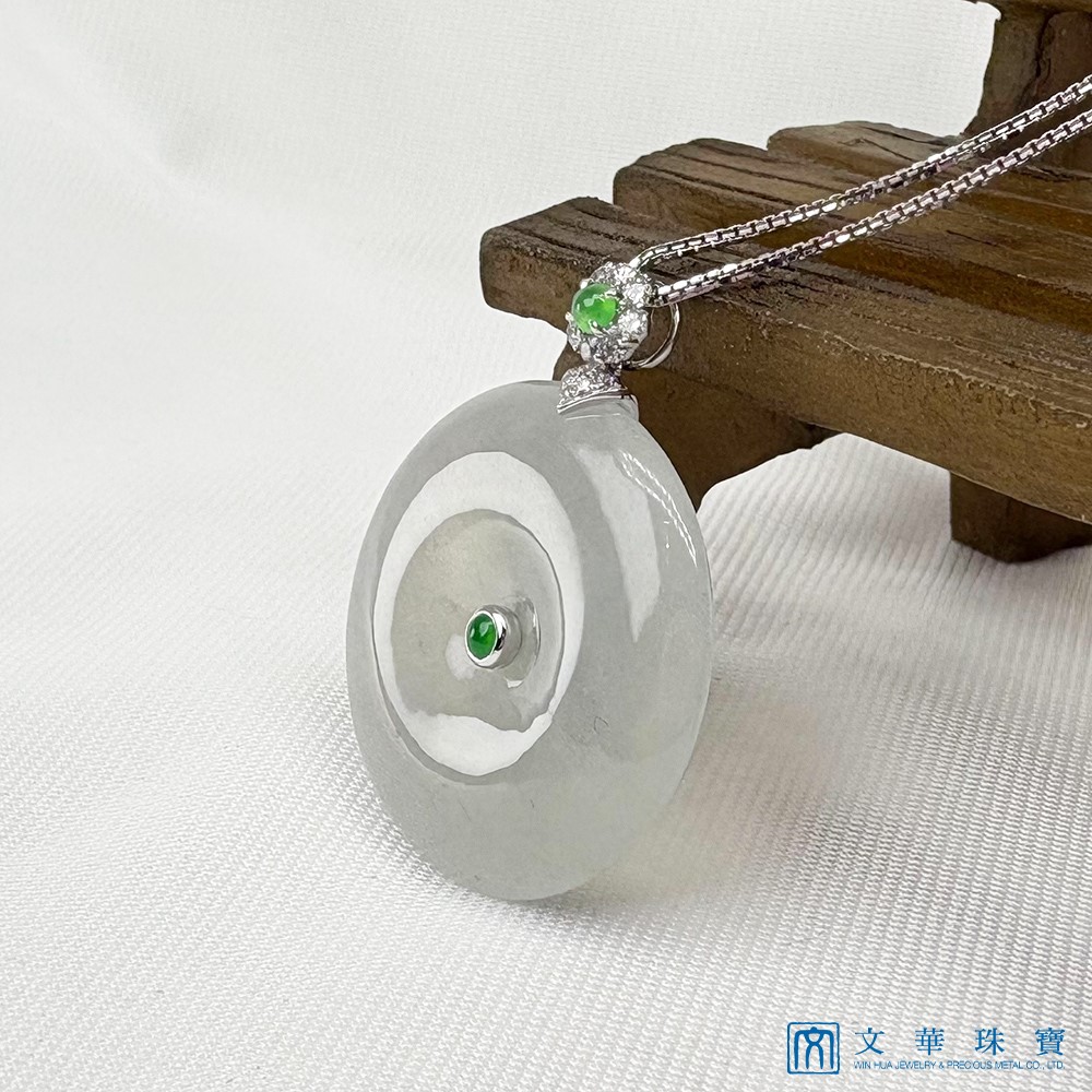 翡翠玻璃種平安扣鑽墜