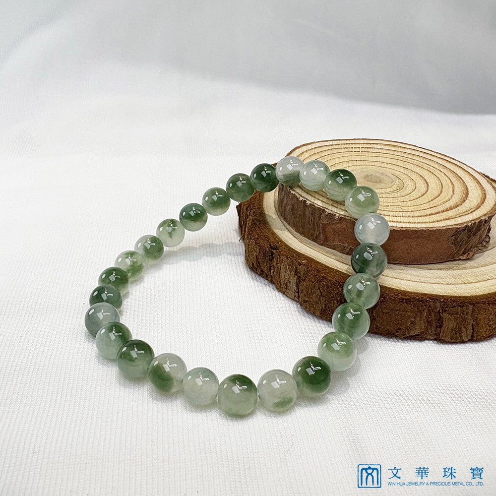 翡翠冰種飄綠玉珠手鍊 約6.8mm(已售出)