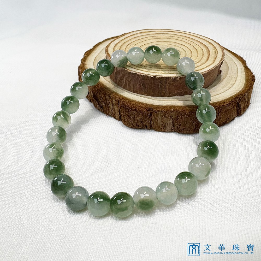 翡翠冰種飄綠玉珠手鍊 約6.8mm(已售出)