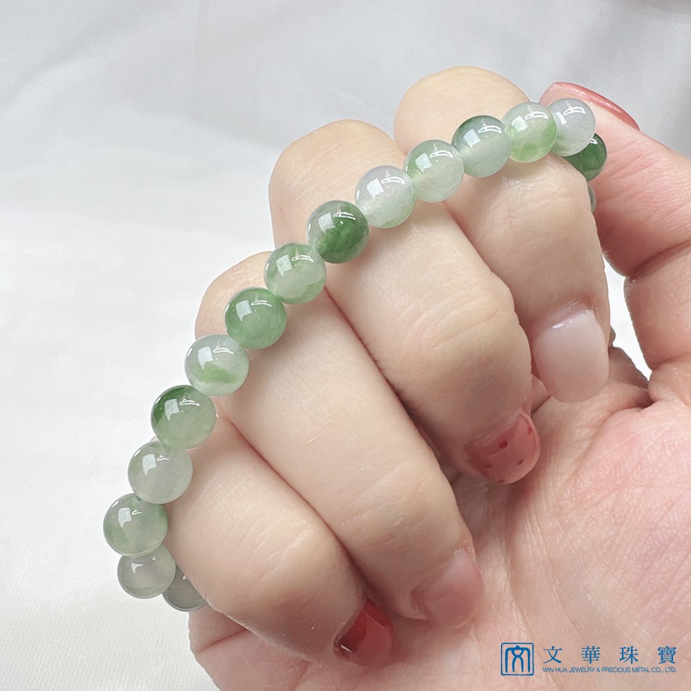 翡翠冰種飄綠玉珠手鍊 約6.8mm(已售出)