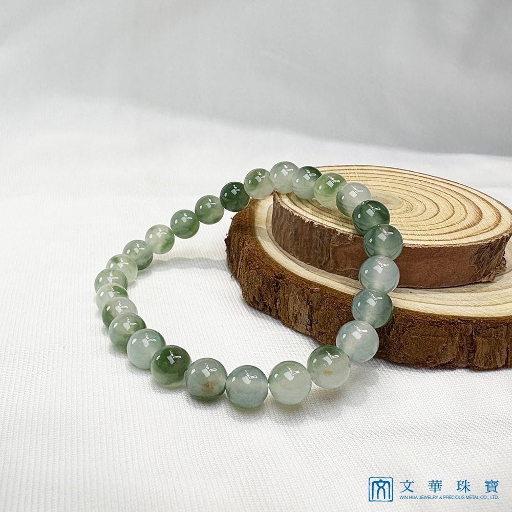 翡翠冰種飄綠玉珠手鍊 約6.8mm(已售出)