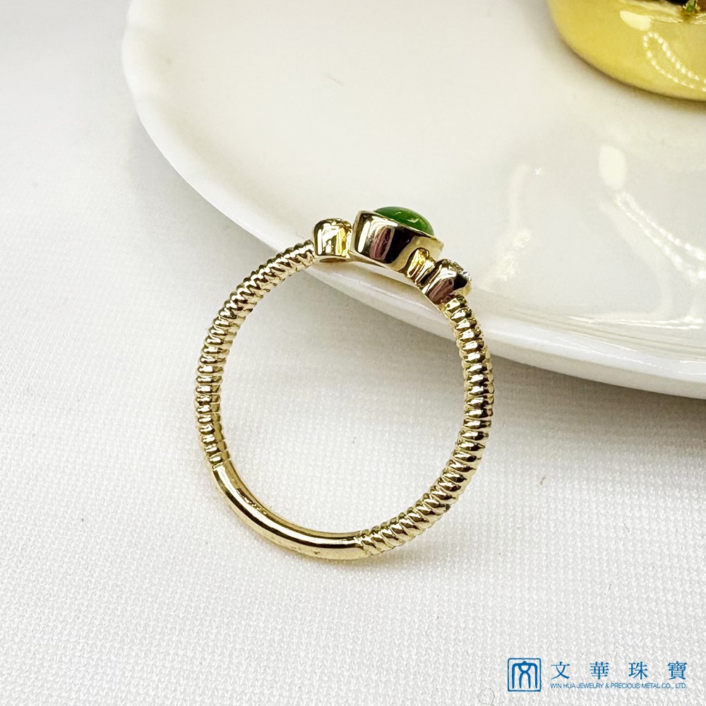冰種帝王綠翡翠黃K螺旋戒指 國際圍9號