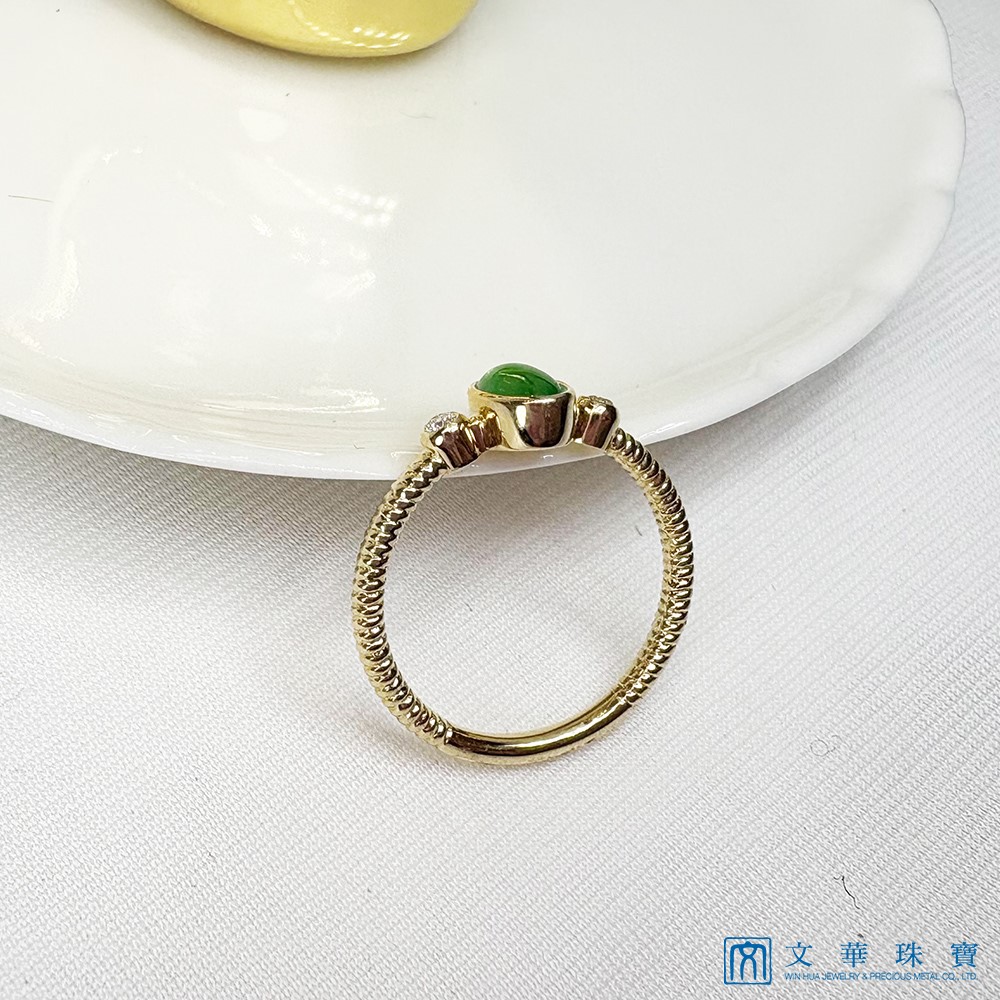 冰種帝王綠翡翠黃K螺旋戒指 國際圍9號