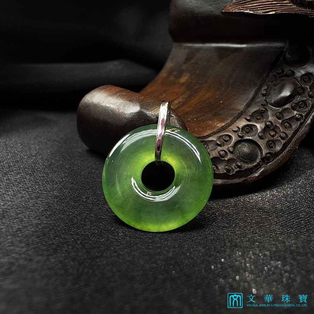 翡翠玻璃種滿綠平安環玉墜