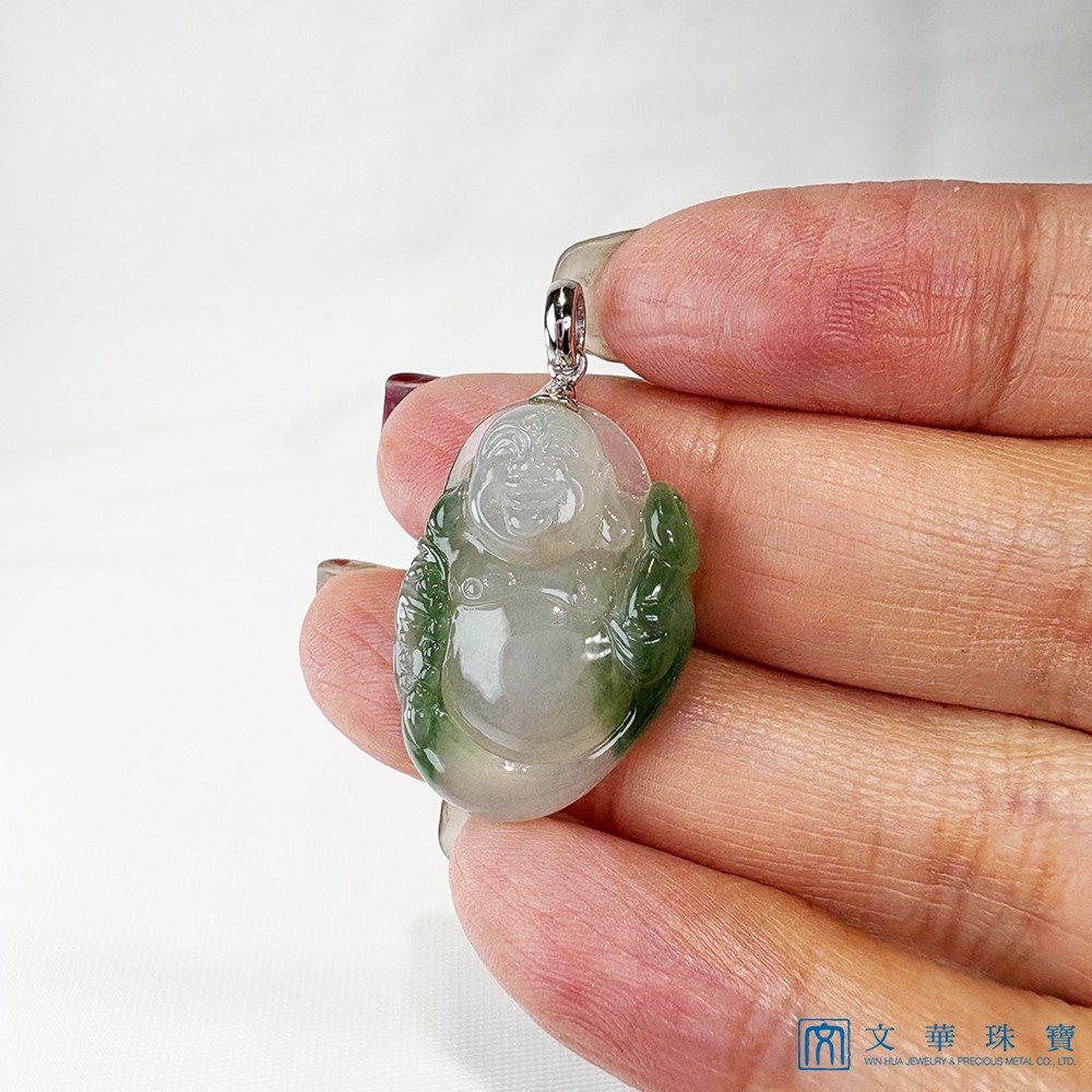 冰糯帶綠布袋彌勒玉墜 