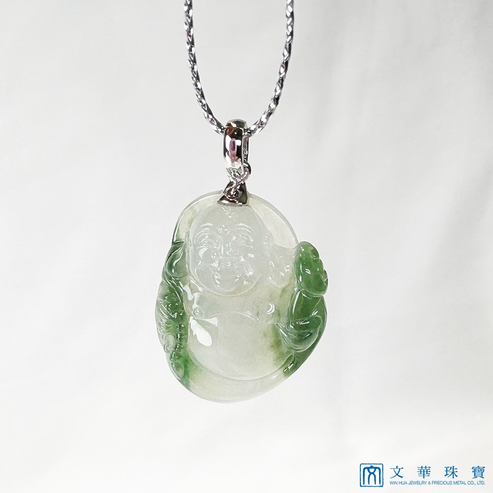 冰糯帶綠布袋彌勒玉墜 