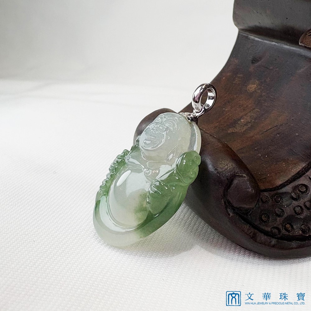 冰糯帶綠布袋彌勒玉墜 