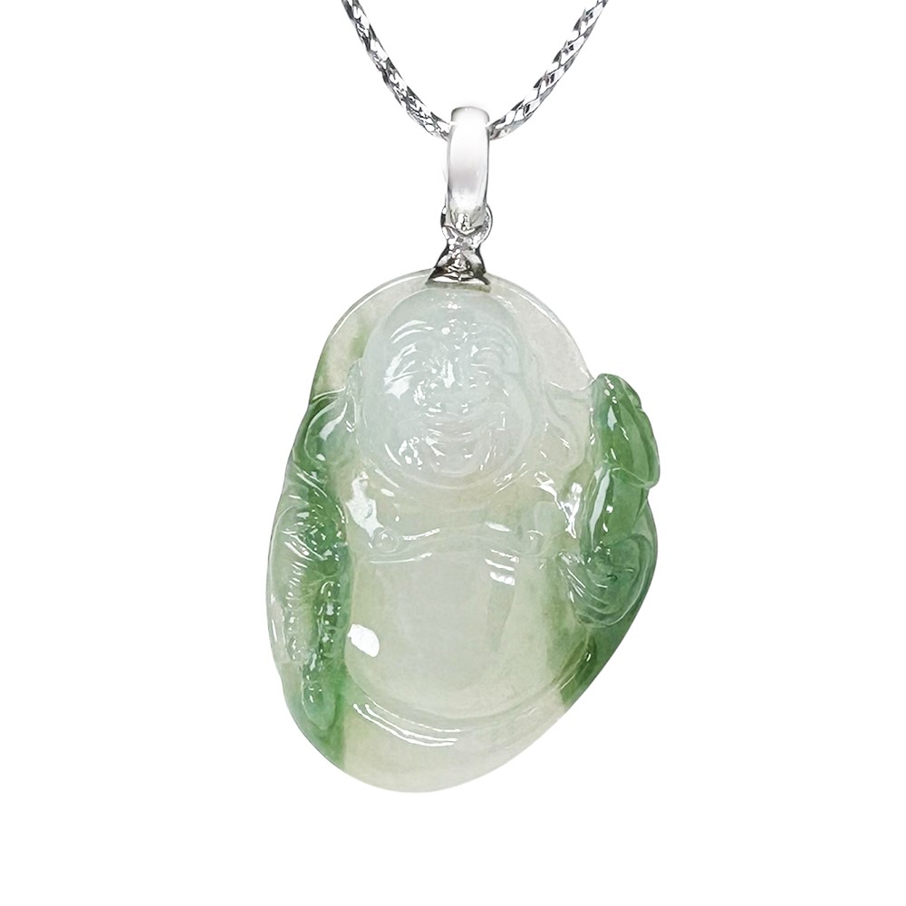 冰糯帶綠布袋彌勒玉墜 