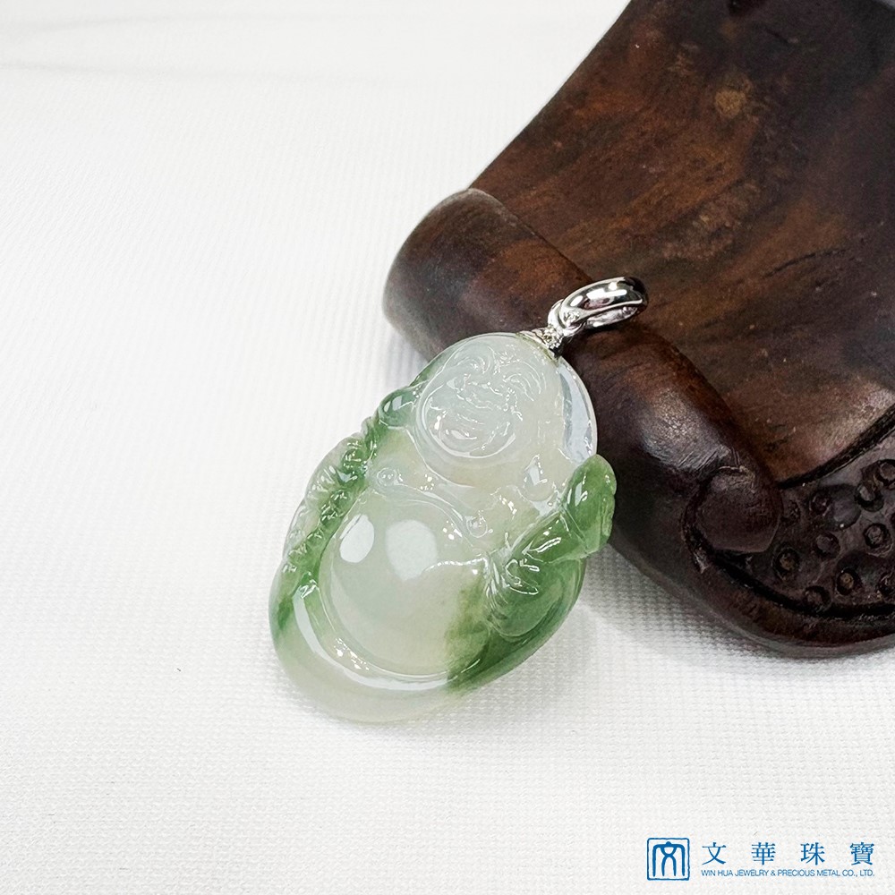 冰糯帶綠布袋彌勒玉墜 