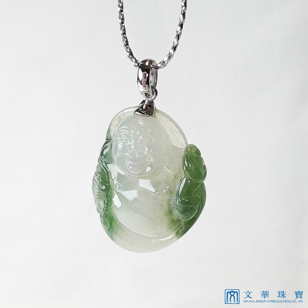 冰糯帶綠布袋彌勒玉墜 