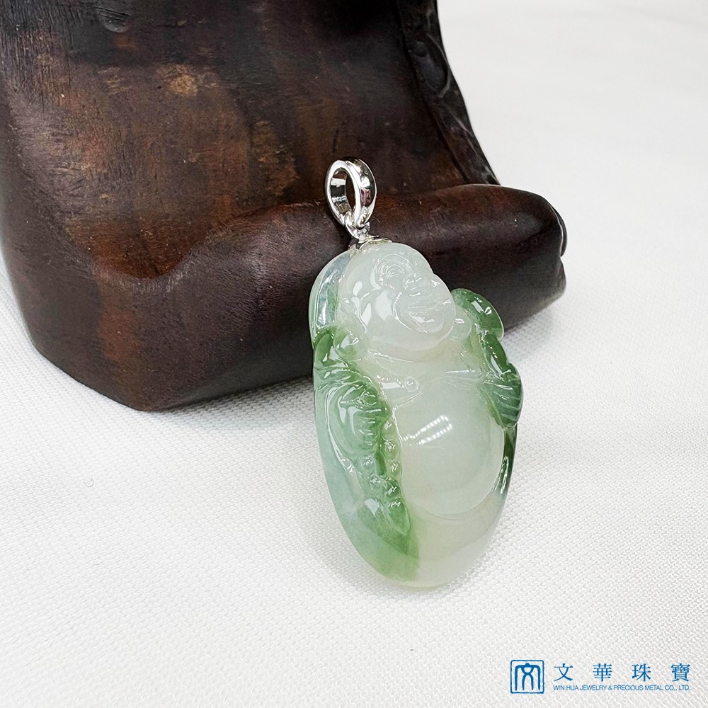 冰糯帶綠布袋彌勒玉墜 