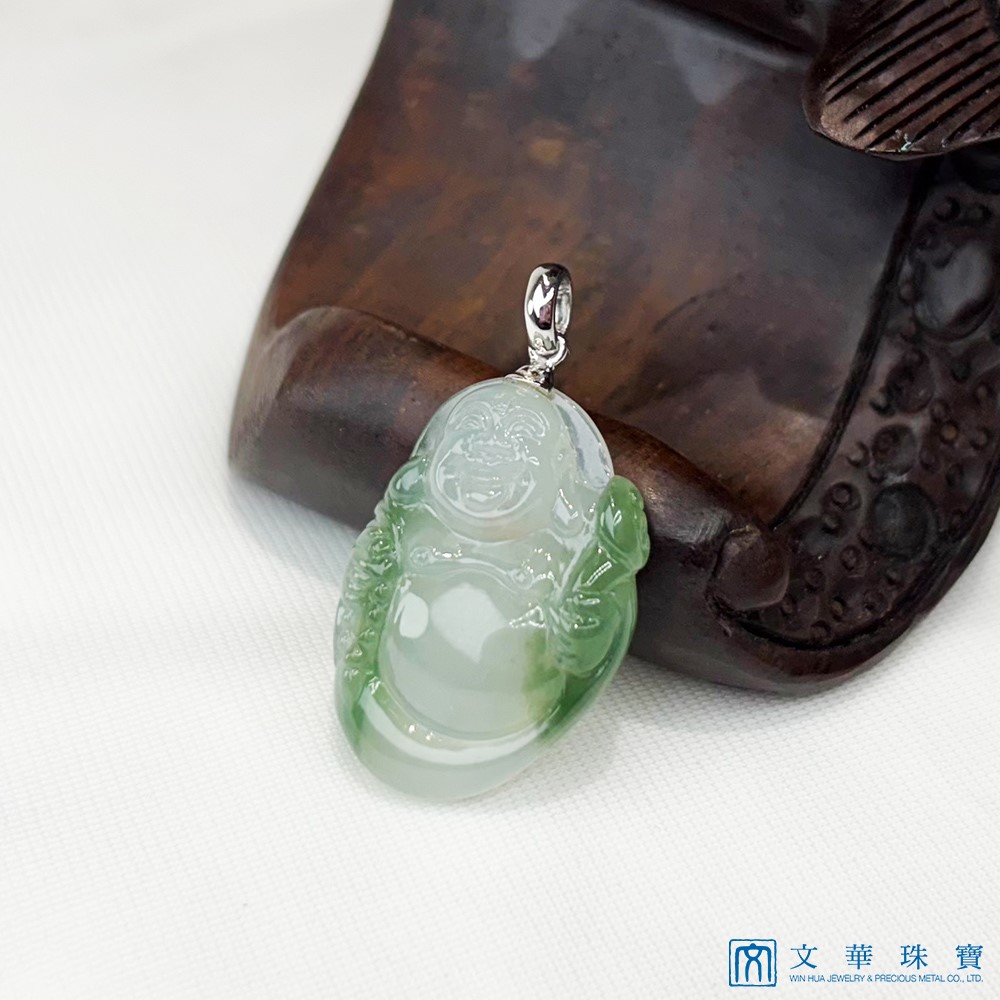 冰糯帶綠布袋彌勒玉墜 