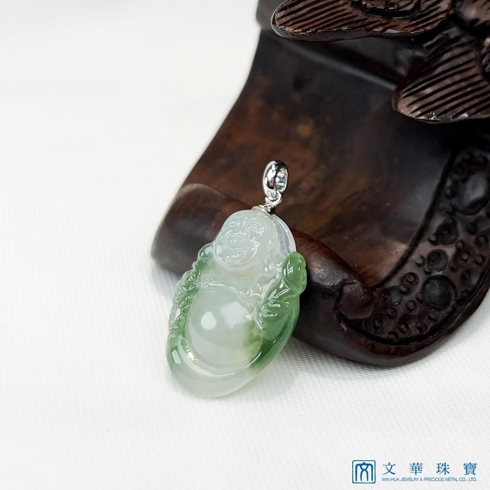 冰糯帶綠布袋彌勒玉墜 