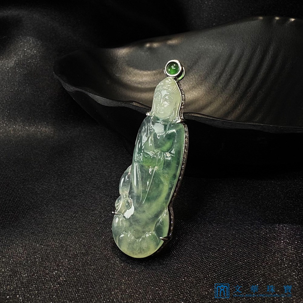 高冰種飄綠花淨瓶觀音